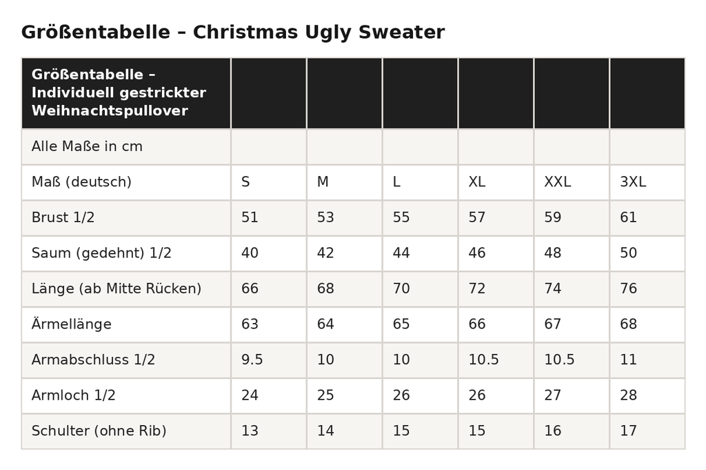 Größentabelle für den The BossHoss Weihnachtspullover Scary Xmas
