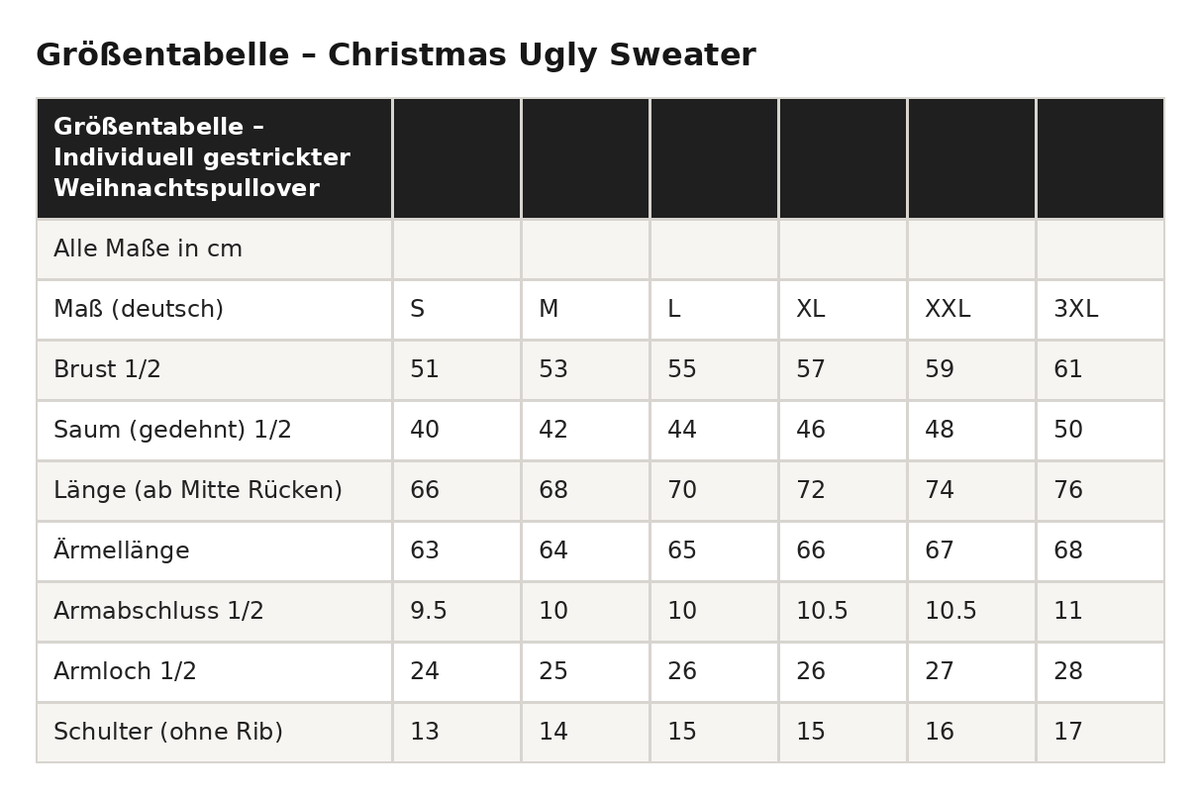 Größentabelle für den The BossHoss Weihnachtspullover Scary Xmas