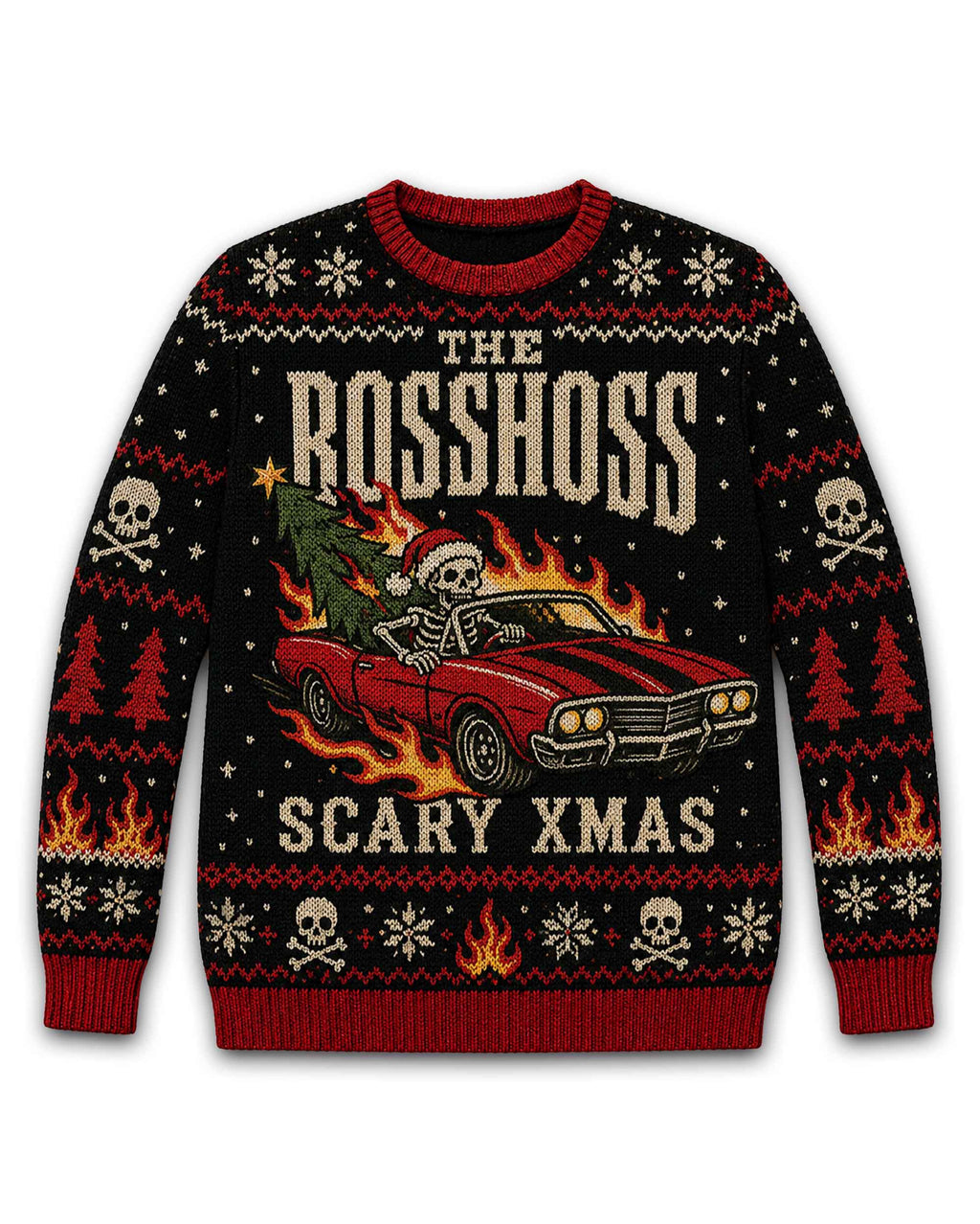 The BossHoss Ugly Christmas Sweater Scary Xmas – schwarzer Weihnachtspullover, Vorderseite