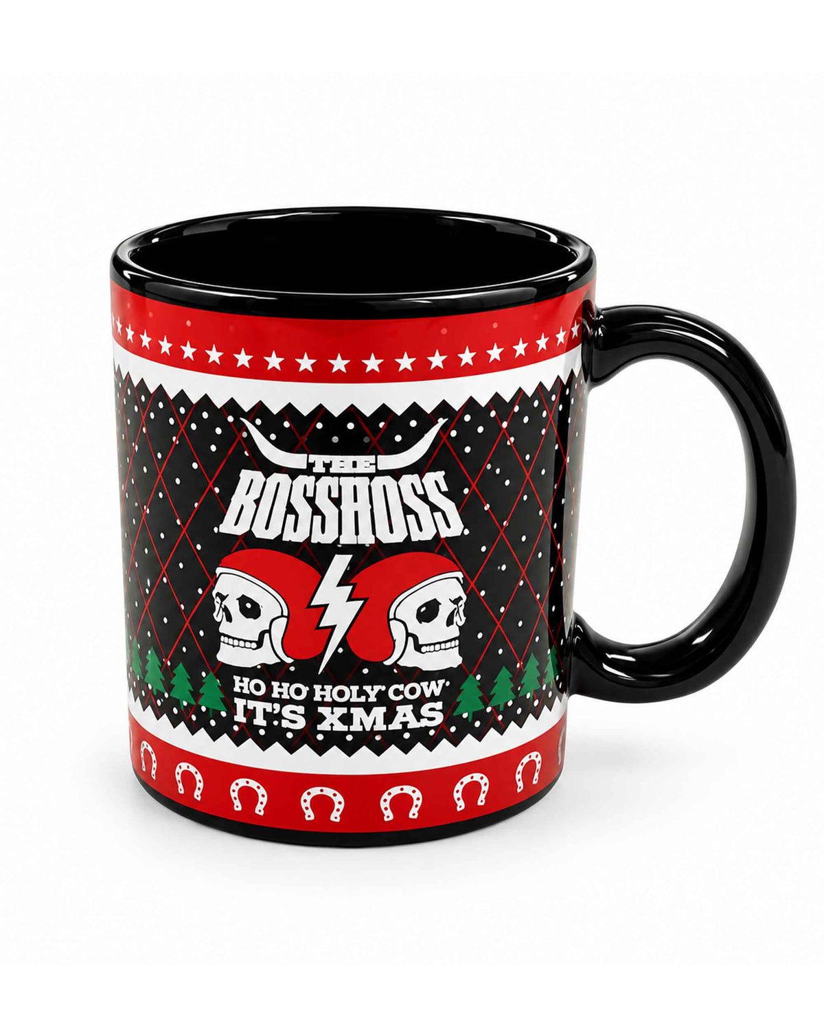 The BossHoss Holy Cow Xmas Tasse – Vorderseite mit rockigem Weihnachtsdesign